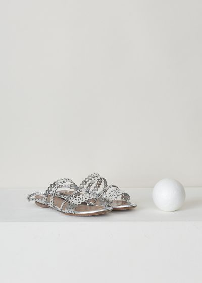 AlaÃ¯a Metallic silver laser-cut sandal 