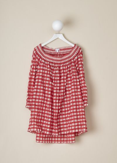 AlaÃ¯a Red gingham off-shoulder blouse dress photo 2