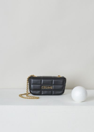 Celine Black matelassÃ© mini chain bag with gold detail photo 2