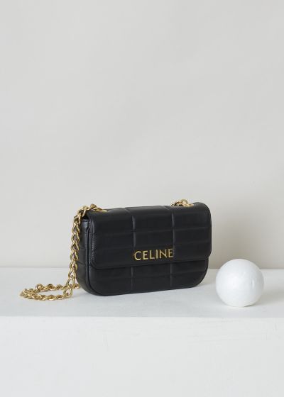 Celine Black matelassÃ© chain bag with gold detail
