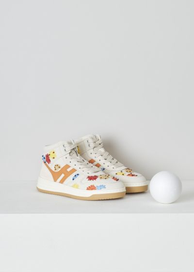 Hogan Beige high top sneakers with embroidery 