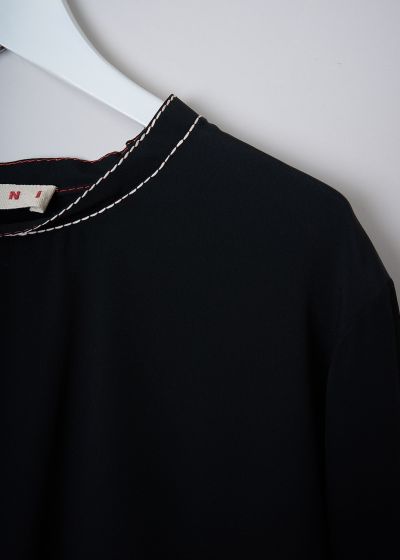 Marni Black washed crêpe top with contrast stitching