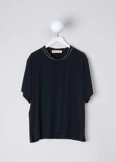 Marni Black washed crêpe top with contrast stitching photo 2