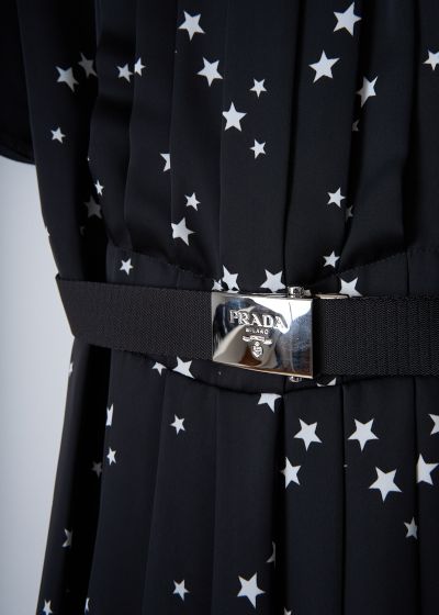 Prada Black midi dress with white star print