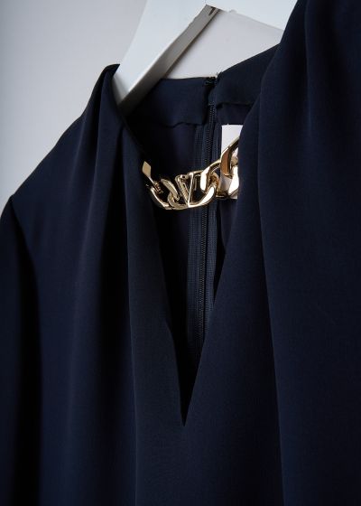 Valentino Dark blue silk dress with gold-tone chain detail