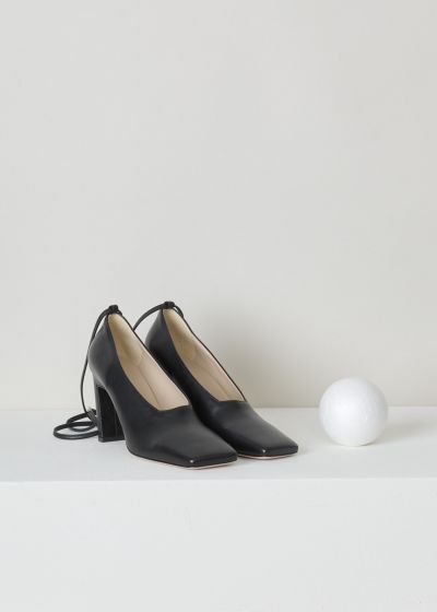 Wandler Black square toe Isa pump with lace detailing 