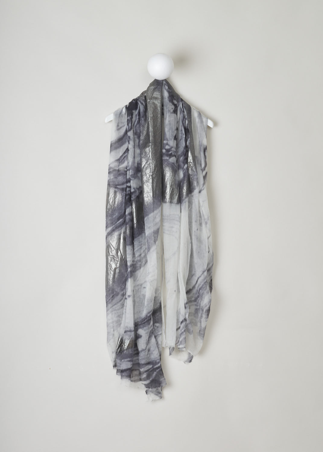 BRUNELLO CUCINELLI, SHAWL IN GREY WITH METALLIC DETAIL, MSCDAG055_CV477, Grey, Front, Beautiful scarf in grey tones with metallic details. The scarf has a raw hem. 
