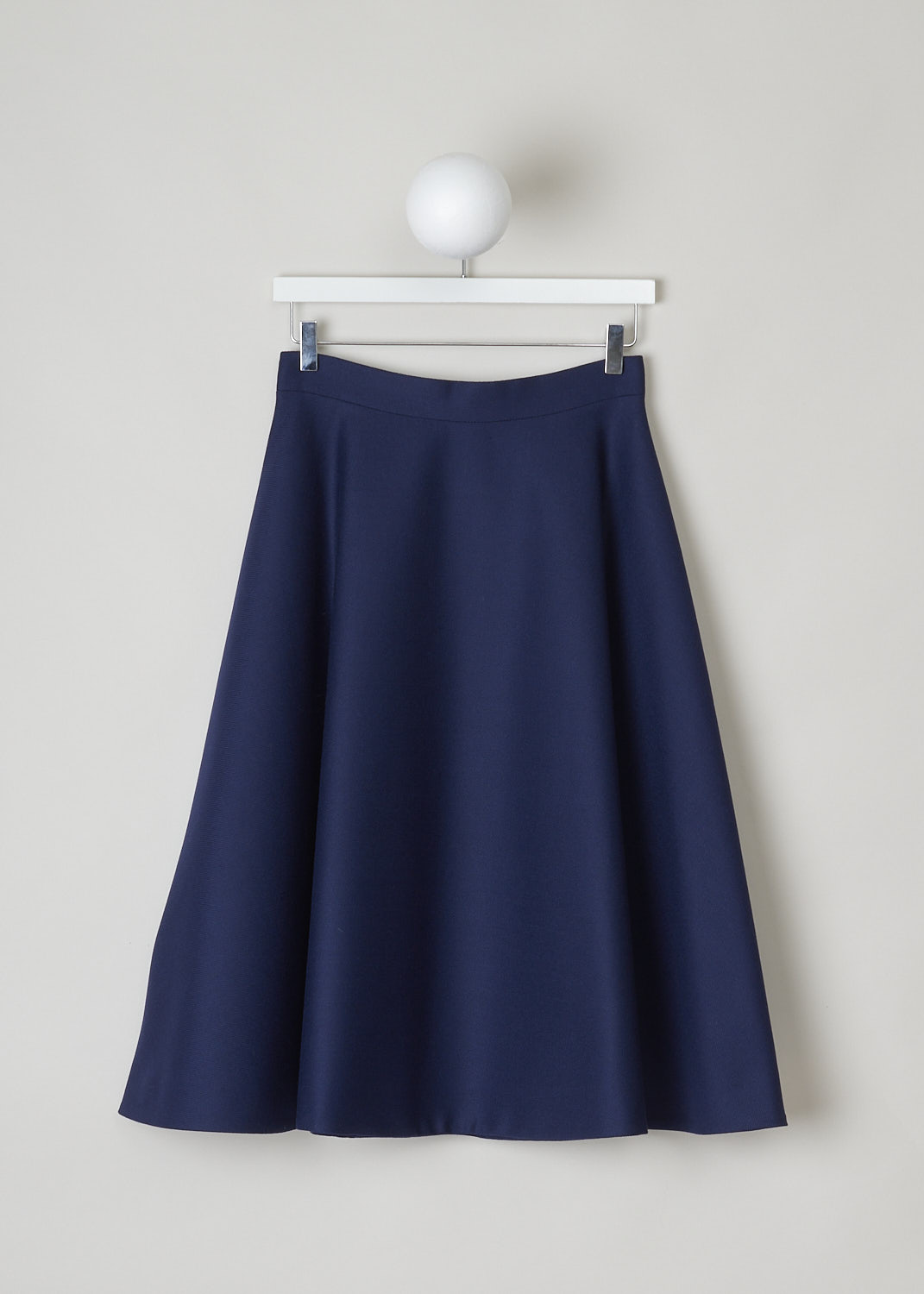 MARNI, NAVY BLUE WOOL MIDI SKIRT, GOMA0300U0_TW902_00B81, Blue, Front, This navy blue wool midi skirt has an A-line silhouette with a straight hemline. The skirt has a concealed centre zip in the back. 
