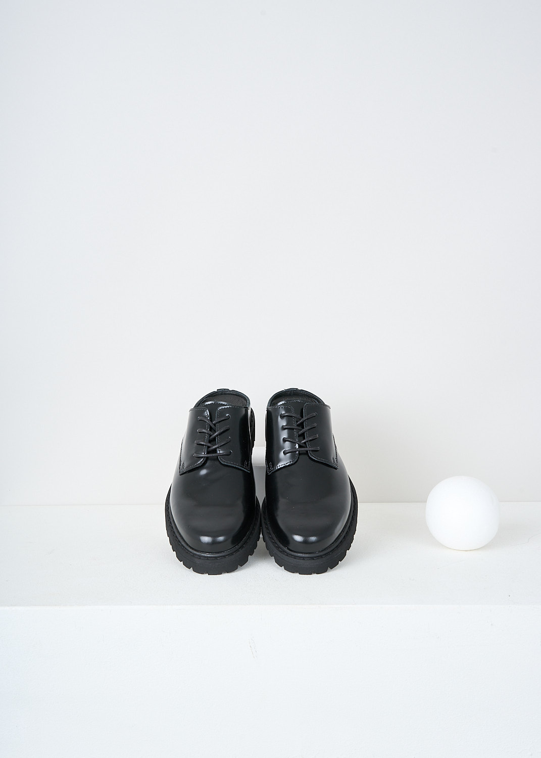 Sofie d'Hoore, Black derby mules, FAY_LVATO_BLACK, Black, Top, These black derby mules have an open back, a classic lace-up closure and a round toe. These shoes have stitched Vibram® soles. 
