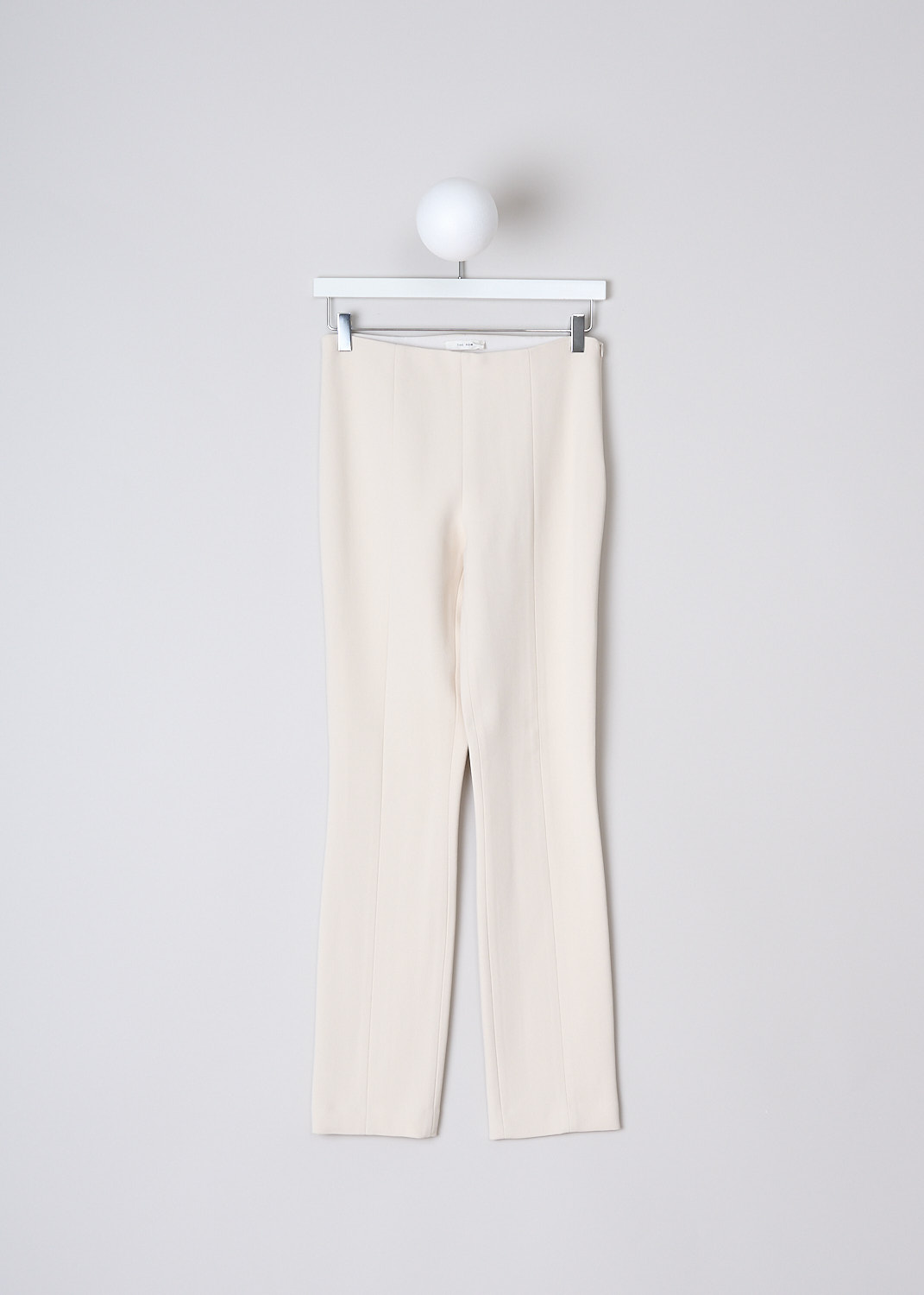 THE ROW, RONA PANTS IN EGGSHELL, RONA_PANT_4435_W1138_EGGSHELL, White, Front, The straight fitted Rona pant in Eggshell is high-waisted with ankle length pant legs and an invisible zipper fastening on the side.
