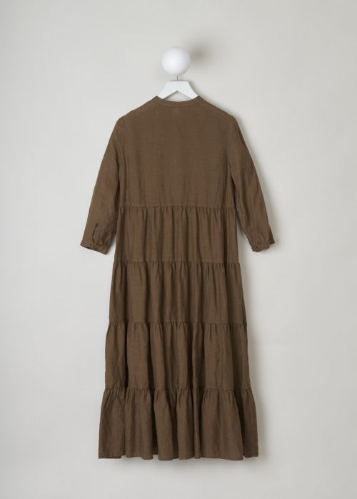 Aspesi, Brown a-line panelled dress, H601_C195_85085, brown, back, Lightweight and airy, perfect for the summer. Enhance your wardrobe with this linen a-line dress. Featuring a mandarin collar, long cuffed sleeves and well concealed pockets on the side seam. Furthermore the buttons on the front act as your fastening option.