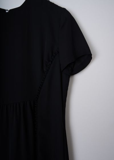Aspesi Black short sleeve midi dress with vertical ruffles