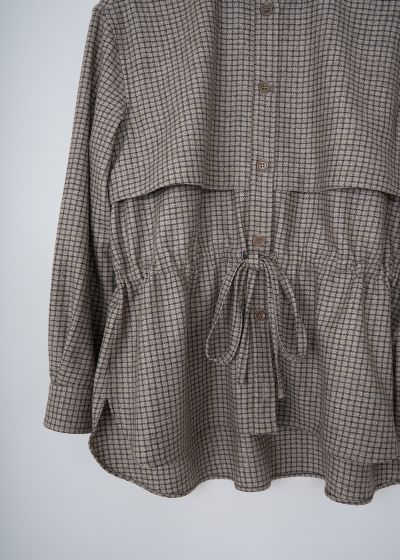 Aspesi Brown checkered blouse with drawstring detail