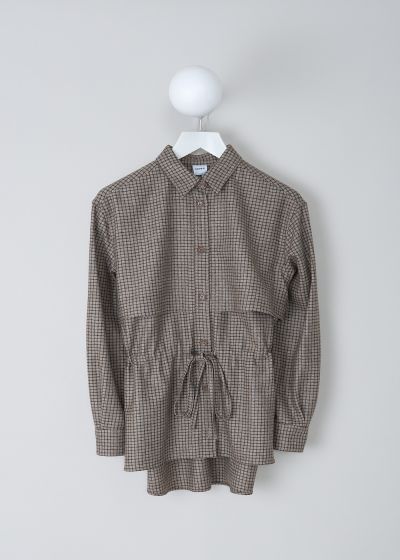 Aspesi Brown checkered blouse with drawstring detail photo 2