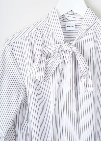 Aspesi Beige-and-blue striped blouse with bow tie