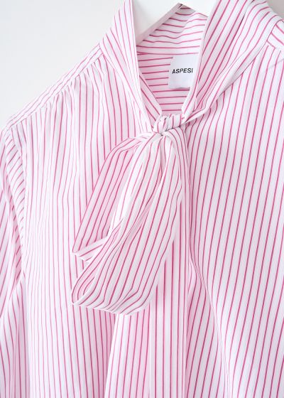 Aspesi White-and-pink striped blouse with bow tie