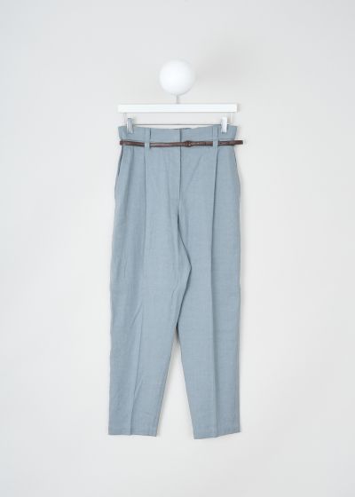 Brunello Cucinelli Pale blue paperbag pants with brown belt  photo 2