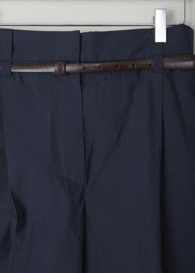 Brunello Cucinelli Navy blue pants with a brown leather belt 