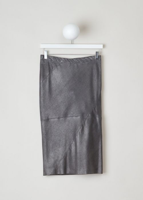 Brunello Cucinelli Silver grey leather pencil skirt photo 2