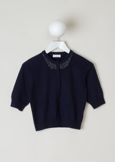 Brunello Cucinelli Navy blue cardigan with silver beaded collar photo 2