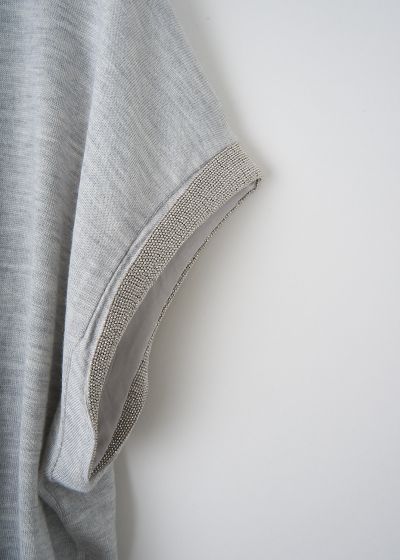 Brunello Cucinelli Heather grey short sleeve top with monili detailing 