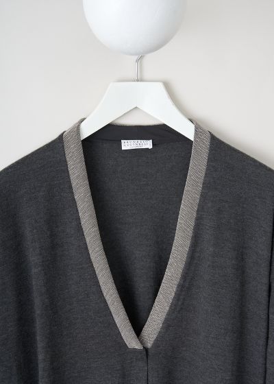Brunello Cucinelli Dark grey cardigan with broad monili trim