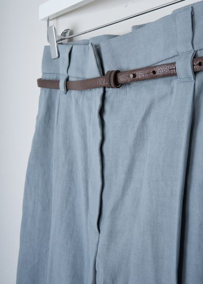 Brunello Cucinelli Pale blue paperbag pants with brown belt 
