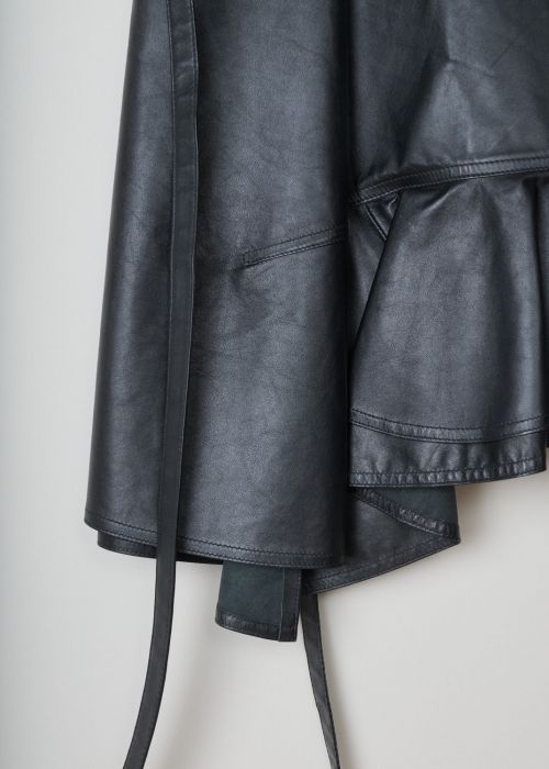 Céline Asymmetrical black leather wrap skirt