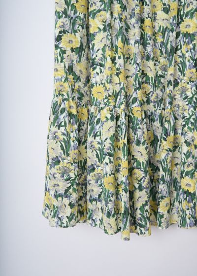 Celine Green and yellow floral midi skirt