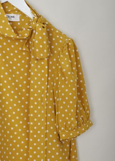 Celine Mustard yellow polka dot top with pussy bow