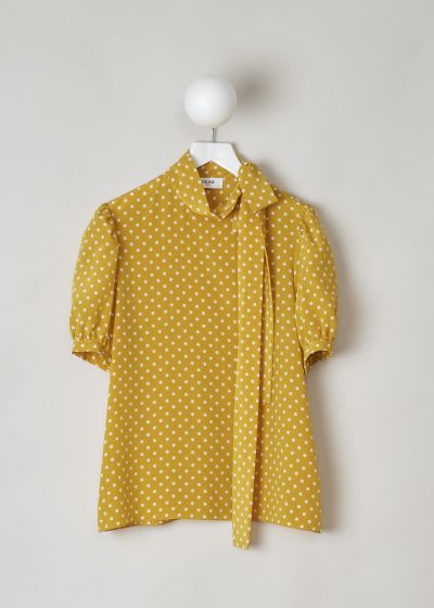 Celine Mustard yellow polka dot top with pussy bow photo 2