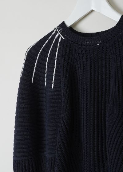 Chloé Navy blue chunky knit sweater with white detailing 