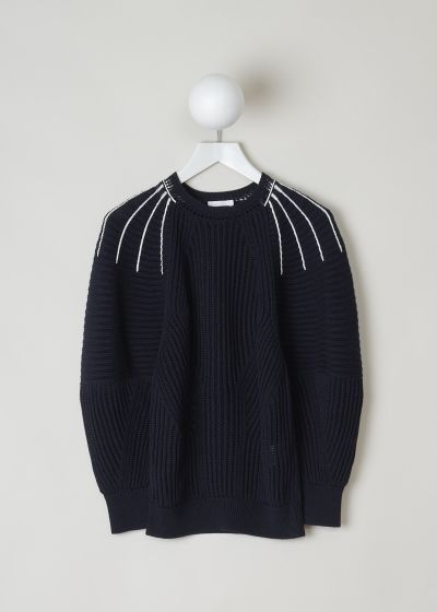 Chloé Navy blue chunky knit sweater with white detailing  photo 2