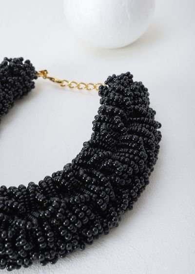 Dries van Noten Black glass beaded choker necklace 