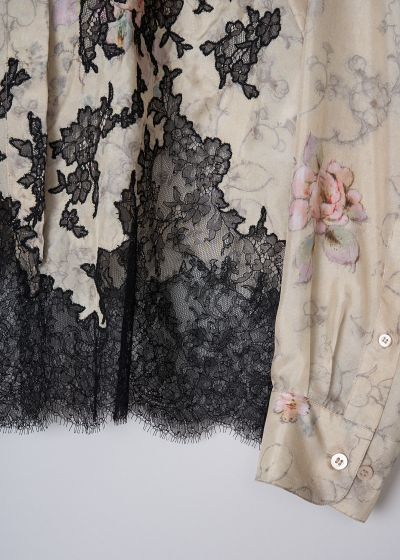 Dries van Noten Silk floral blouse with black lace detailing