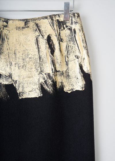 Dries van Noten Black Salby skirt with painterly gold front 