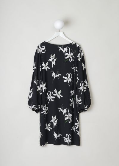 Dries van Noten Black midi dress with white floral print with rhinestones photo 2