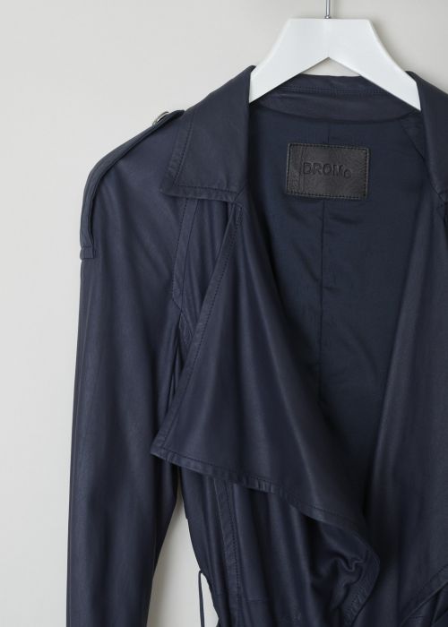 Drome Leather mid-length navy trench coat