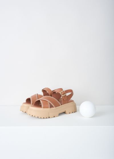 Hogan Chunky brown sandals with contrast stitching