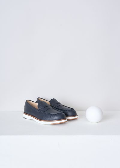 Tods Dark blue grained leather penny loafers