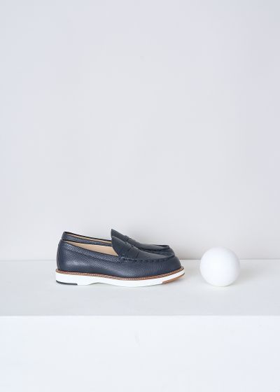 Tods Dark blue grained leather penny loafers photo 2