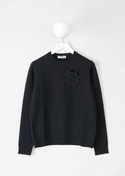 Jil Sander Black boiled wool sweater with floral appliqué photo 2