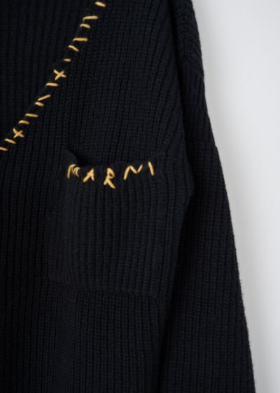 Marni Distressed cardigan with yellow stitching 