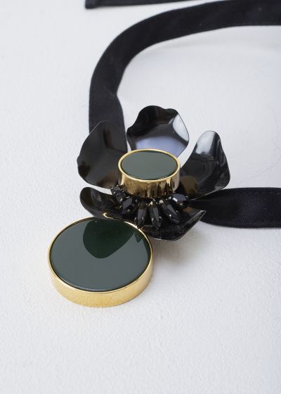 Marni Black floral necklace with emerald green detail