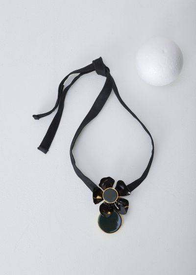 Marni Black floral necklace with emerald green detail photo 2