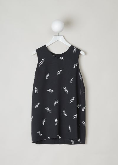 Marni, Black sleeveless top with white print, TTMAT62U00_TV478_OPN99, black, print, front, Lovely black tank-top covered in a white decorative print, and has a split on the back that goes all the way up and is held together with press studs. 
