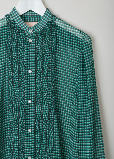 Plan C Green checkered blouse with ruffles