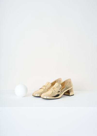 Prada Metallic gold loafers with heel