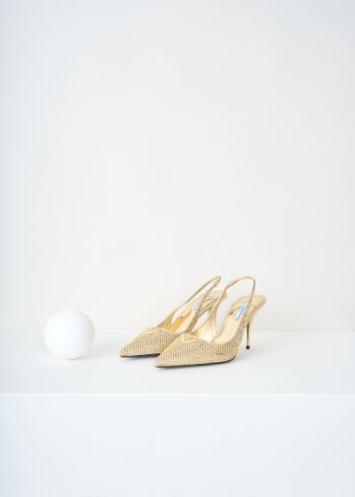 Prada Gold crystal slingback pumps