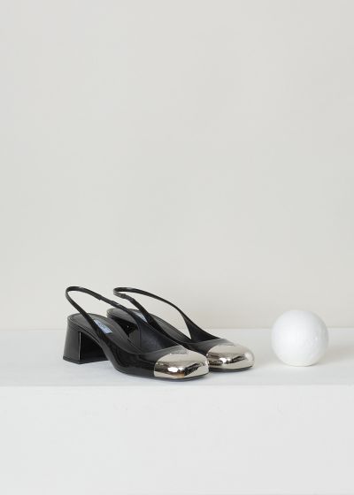 Prada Black slingback heels with silver toe 